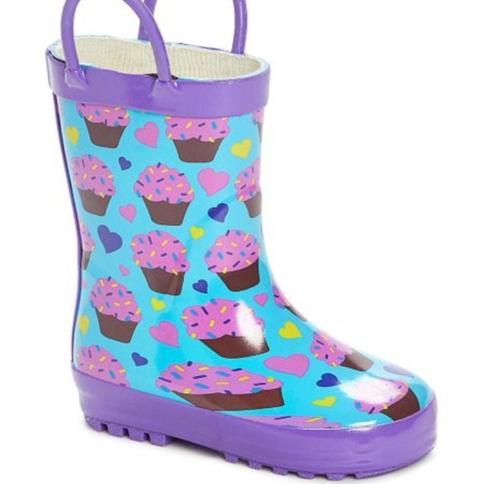 🆕Cupcake & Heart Print Rain Boots Little Girls Size 9